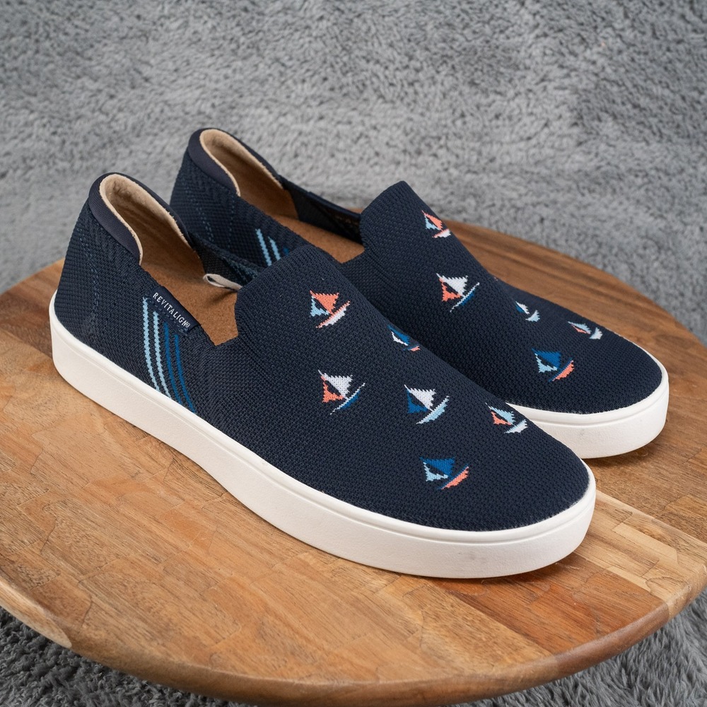 Revitalign Solana Sailboat Orthotic Slip On Casual Sneaker Blue Women 10 B